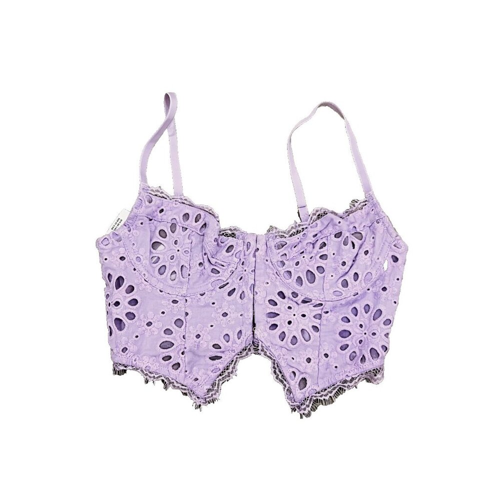 Anthropologie Giselle Eyelet Lace Corset Bustier Crop Top Lavender ( XS ) - Picture 2 of 3